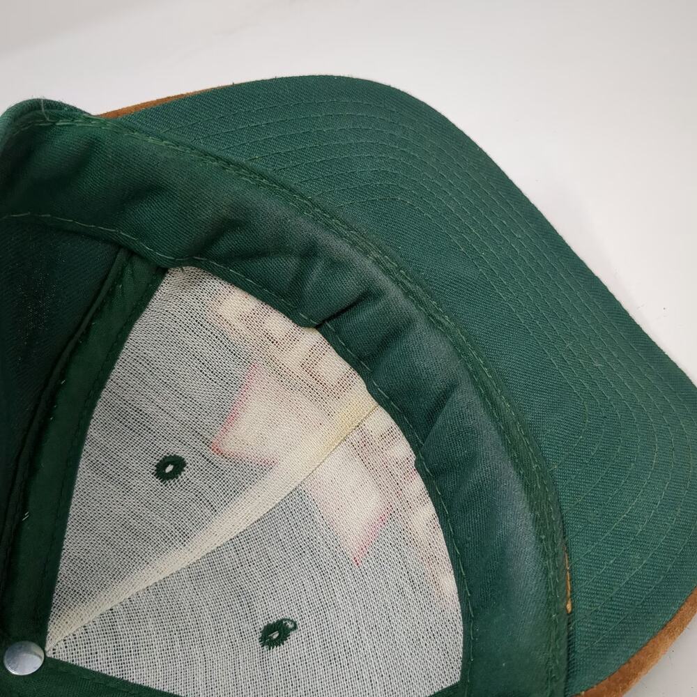 Budweiser Rodeo Baseball Cap Green OS Leather Strapback Suede Brim Hat Vintage - Picture 8 of 10